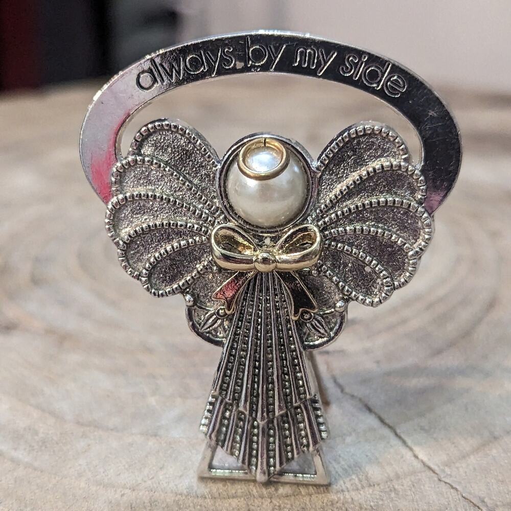 Silver Tone Alexa's Angels Always By My Side Bedside Angel 2.5 Inch Gold Bow